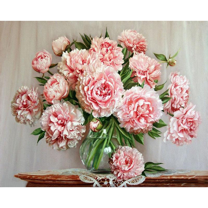 Abundant Pink Flowers - Van-Go Paint-By-Number Kit | Bowlift