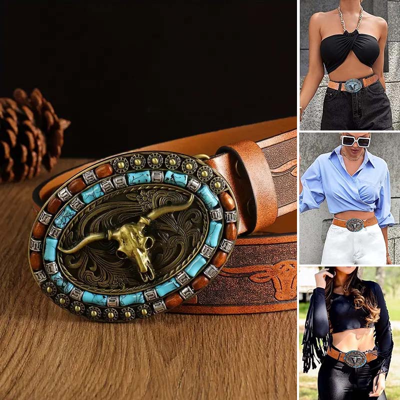 BowLift | Retro Punk Embossed Western Denim Belt
