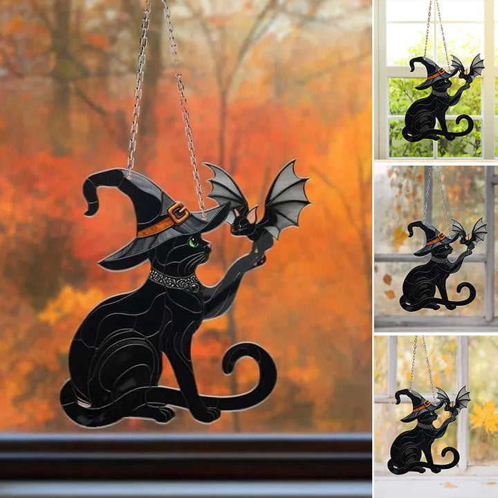 BowLift | Black Cat Touching Bat Window Hanging