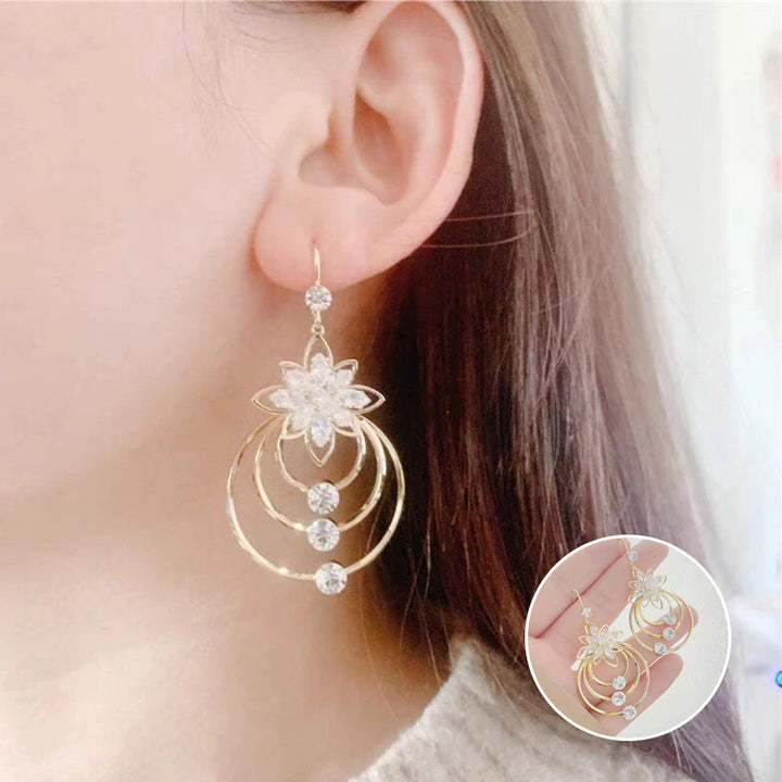 Crystal Lotus Three Ring Earrings Bowlift