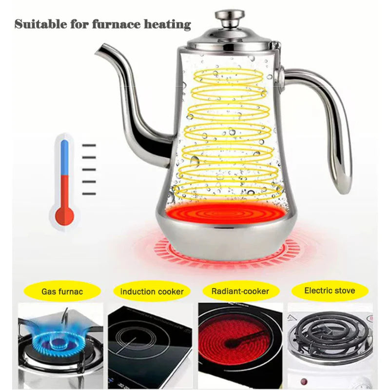 Food-Grade Stainless Steel Tea Kettle Long Mouth Teapot with Strainer | Bowlift