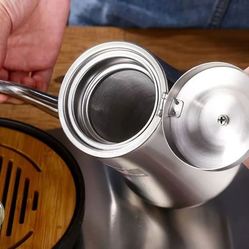 Food-Grade Stainless Steel Tea Kettle Long Mouth Teapot with Strainer | Bowlift