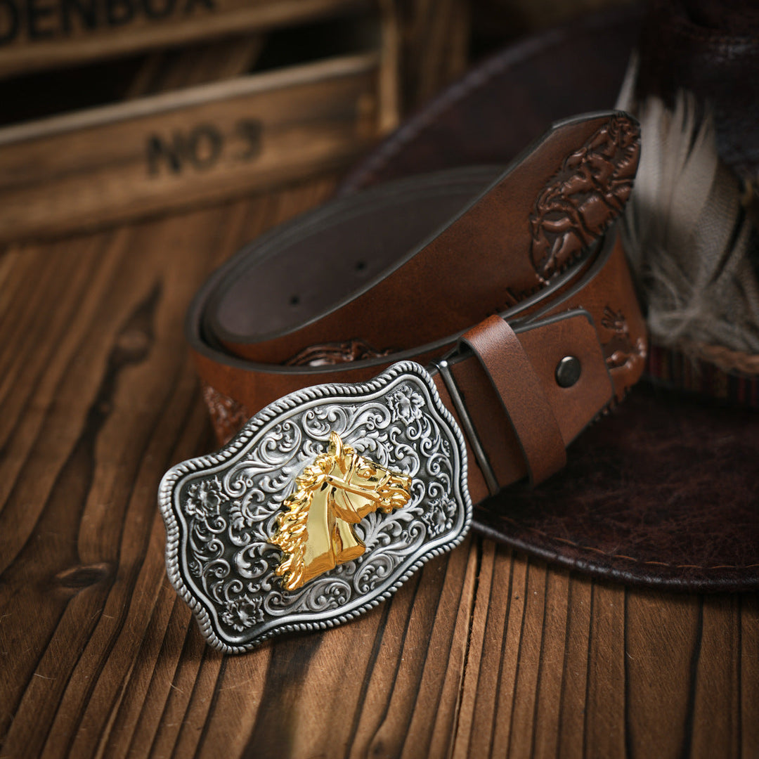 BowLift | Men's Belt Western Style – Vegan Leather Belt with Sturdy Metal Buckle
