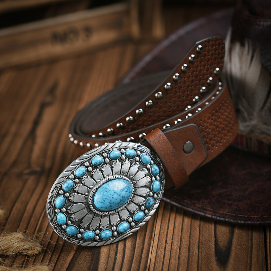 BowLift | Men's Belt Western Style – Vegan Leather Belt with Sturdy Metal Buckle