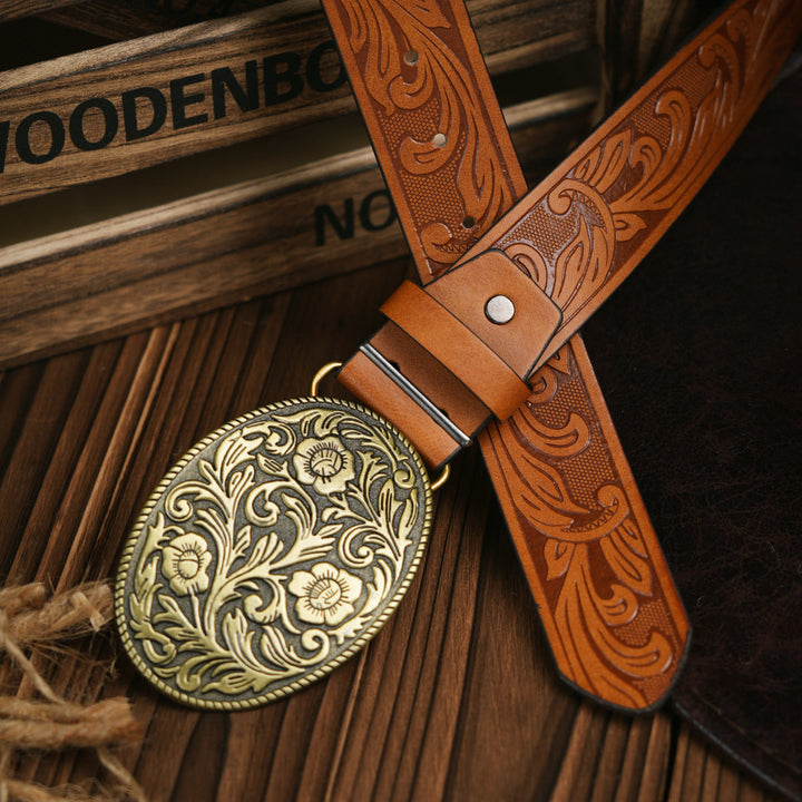 BowLift | Men's Belt Western Style – Vegan Leather Belt with Sturdy Metal Buckle