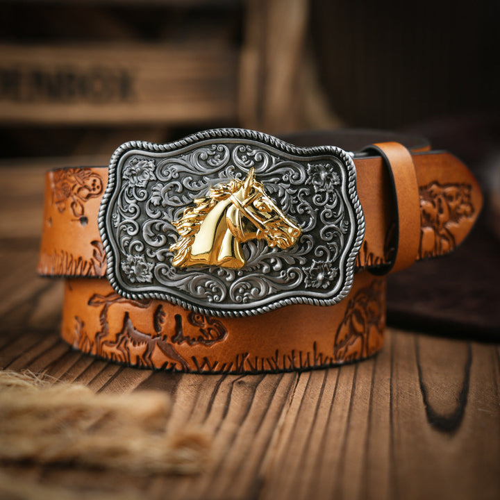 BowLift | Men's Belt Western Style – Vegan Leather Belt with Sturdy Metal Buckle