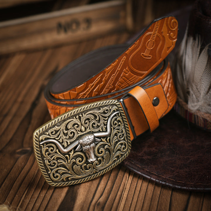 BowLift | Men's Belt Western Style – Vegan Leather Belt with Sturdy Metal Buckle