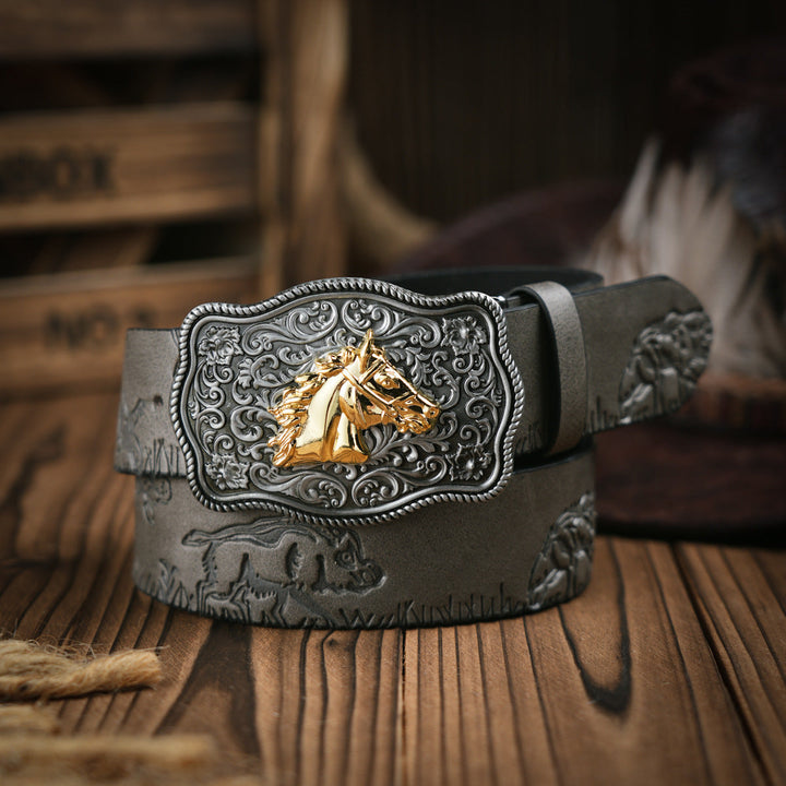 BowLift | Men's Belt Western Style – Vegan Leather Belt with Sturdy Metal Buckle