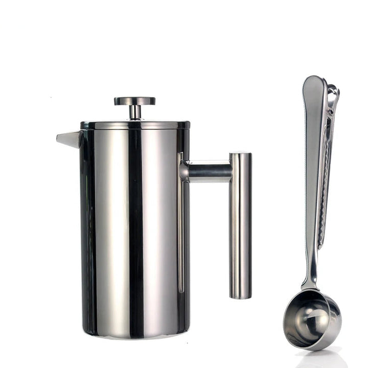 French Press Coffee Maker Double Wall Stainless Steel with Clip/Spoon | Bowlift