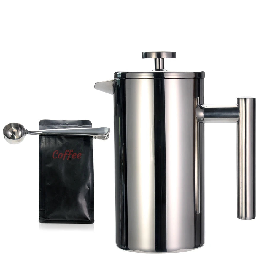 French Press Coffee Maker Double Wall Stainless Steel with Clip/Spoon | Bowlift
