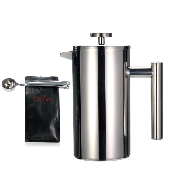 French Press Coffee Maker Double Wall Stainless Steel with Clip/Spoon | Bowlift