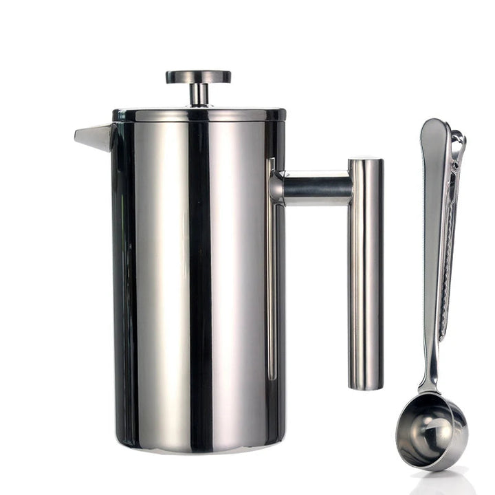 French Press Coffee Maker Double Wall Stainless Steel with Clip/Spoon | Bowlift