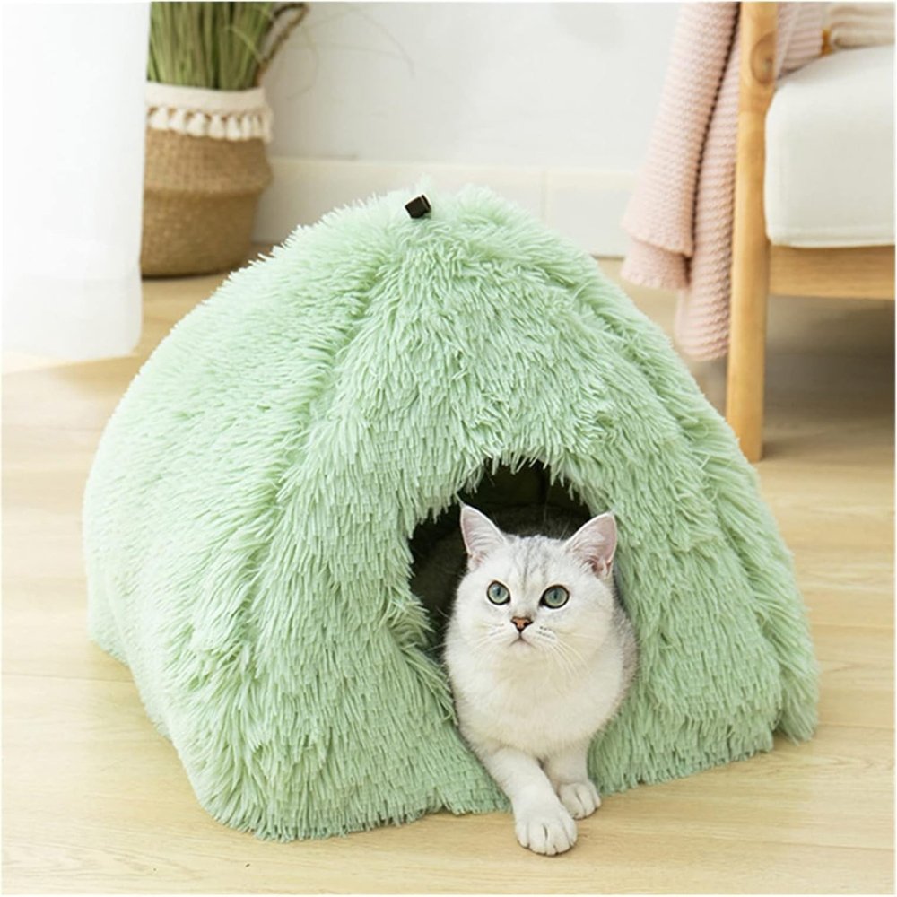 FurryHaven • Plush Cave Cat Bed - Plush Cave Cat Bed - BowLift