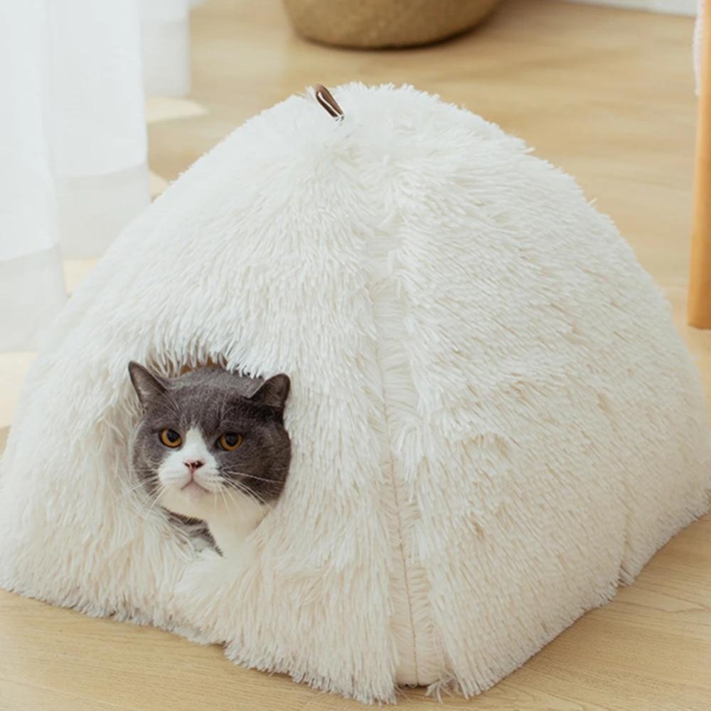 FurryHaven • Plush Cave Cat Bed - Plush Cave Cat Bed - BowLift