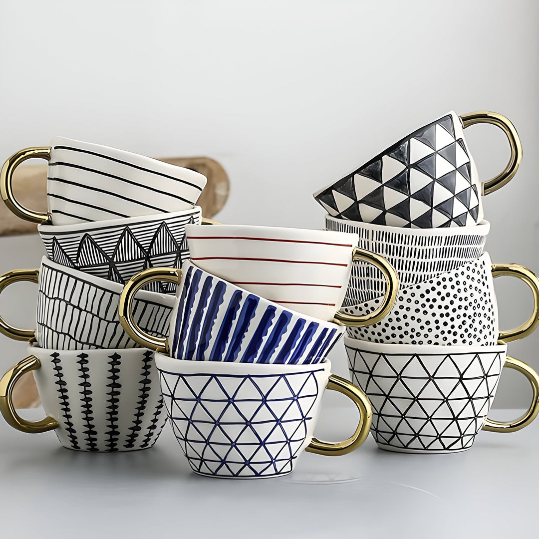 Ceramic mug with geometric design – Stylish and modern | Ideal for coffee or tea | Bowlift