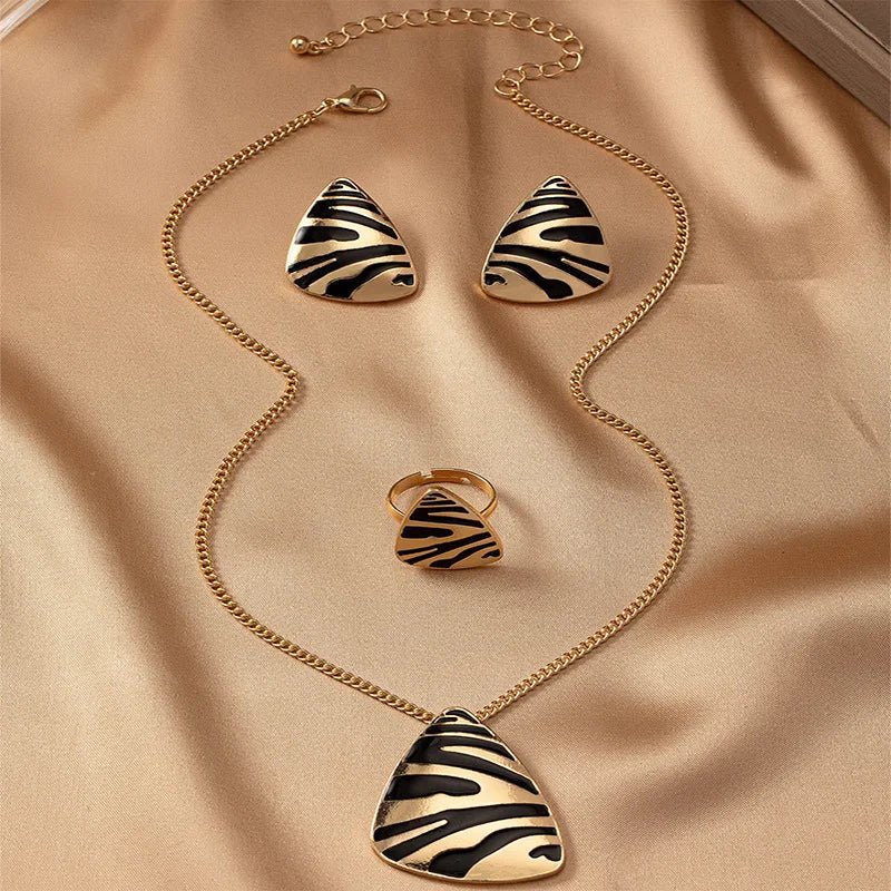 BowLift | Geometric Leopard Print Necklace, Ring, Earrings Set