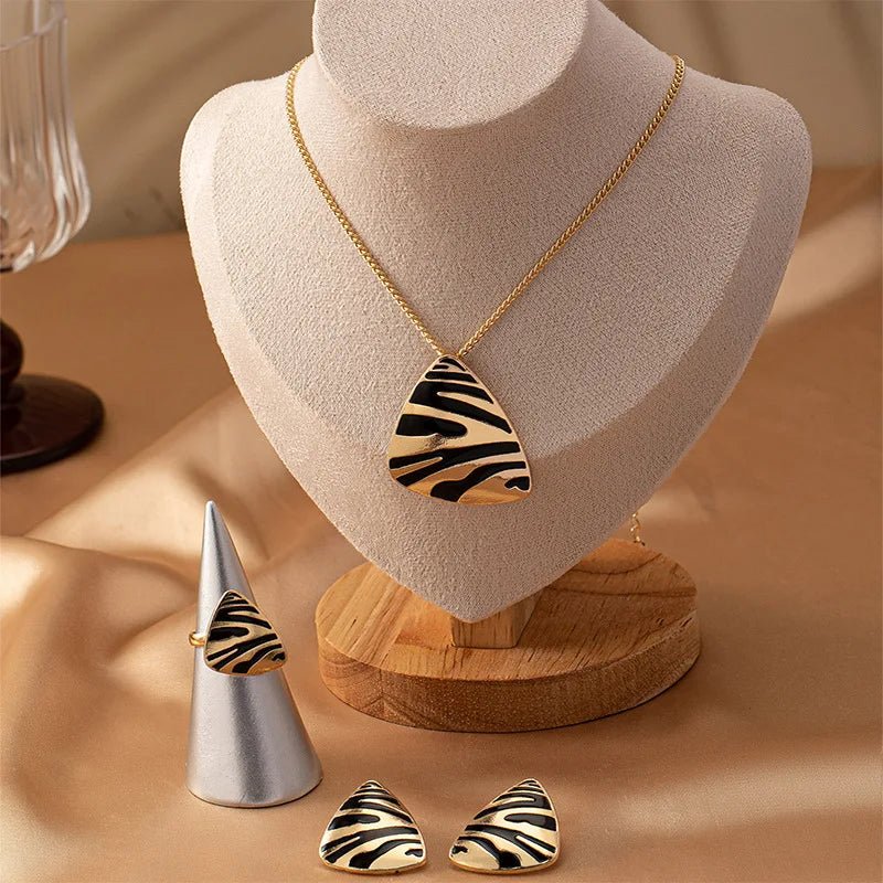 BowLift | Geometric Leopard Print Necklace, Ring, Earrings Set