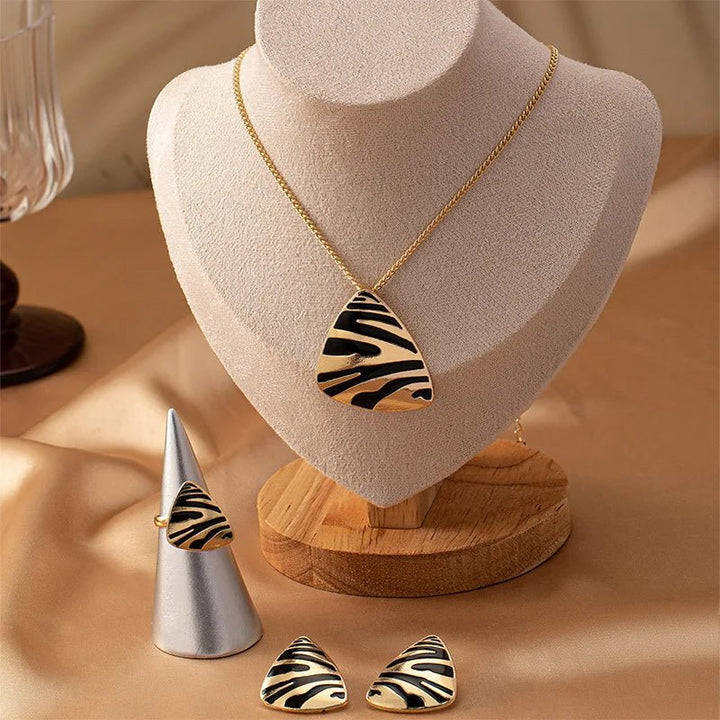 BowLift | Geometric Leopard Print Necklace, Ring, Earrings Set