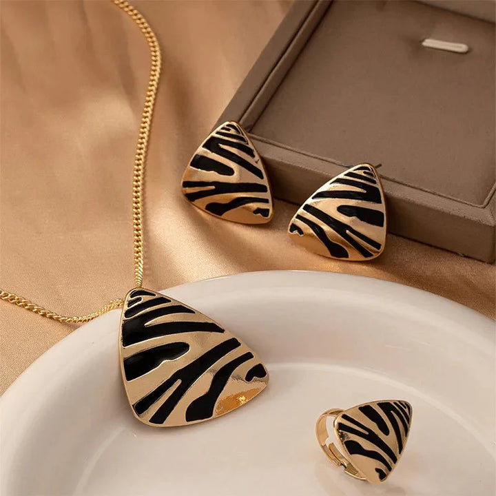 BowLift | Geometric Leopard Print Necklace, Ring, Earrings Set