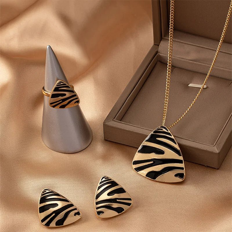 BowLift | Geometric Leopard Print Necklace, Ring, Earrings Set
