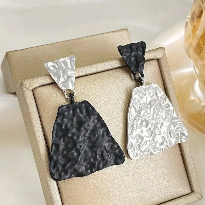 BowLift | Geometric Textured Black and White Earrings