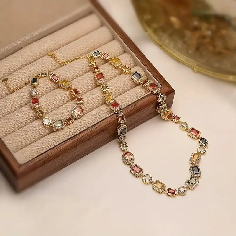 BowLift | Geometric Zircon Jewelry Set – Modern Gold-Plated Necklace & Earrings