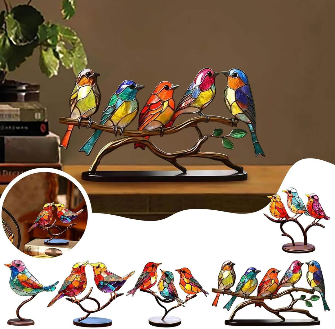 ElegantAviary | Colorful Birds on Branch Desk Ornaments Bowlift