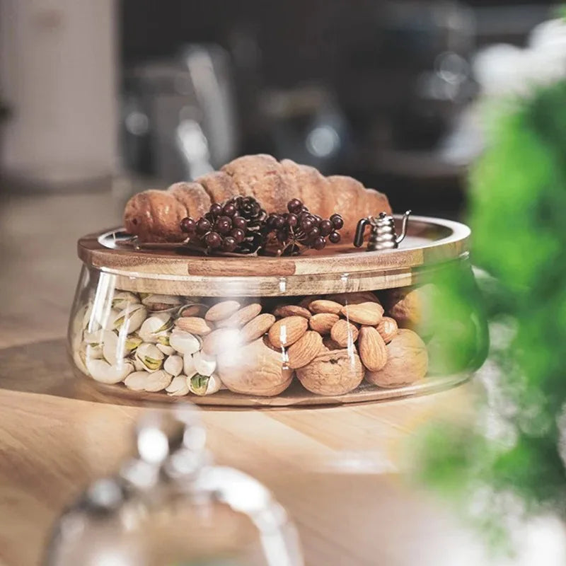 Glass Food Storage Container with Wooden Lid Kitchen Snack Organizer | Bowlift
