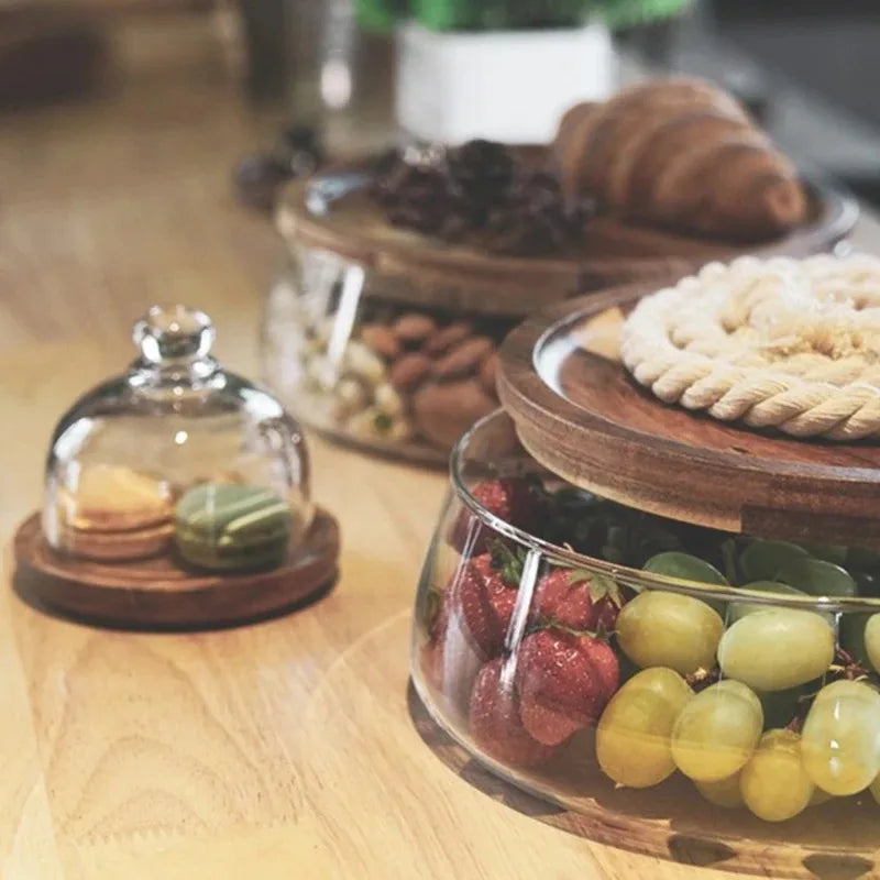 Glass Food Storage Container with Wooden Lid Kitchen Snack Organizer | Bowlift