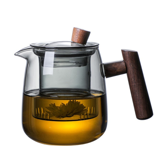Glass Pot Filter Wood Handle Tea Ceremony Transparent Teawear Sets | Bowlift