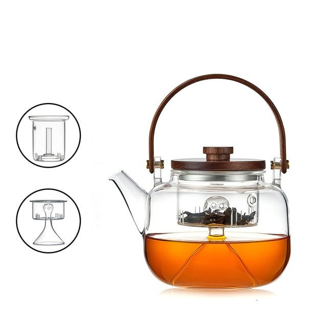 Glass Pot Filter Wood Handle Tea Ceremony Transparent Teawear Sets | Bowlift