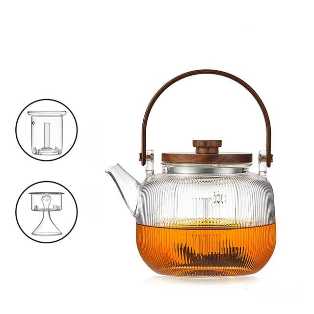 Glass Pot Filter Wood Handle Tea Ceremony Transparent Teawear Sets | Bowlift