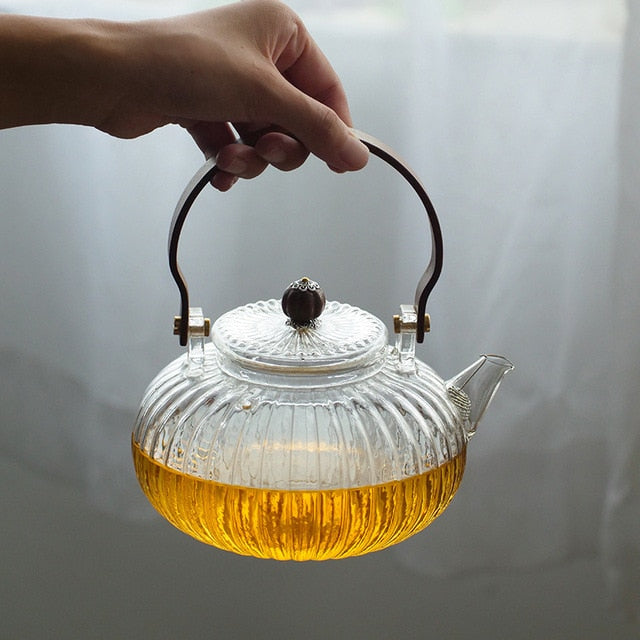 Glass Pot Filter Wood Handle Tea Ceremony Transparent Teawear Sets | Bowlift