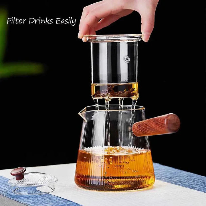 Glass Teapot with Removable Clear Infuser Sandal Wood Handle Glass Kettle | Bowlift
