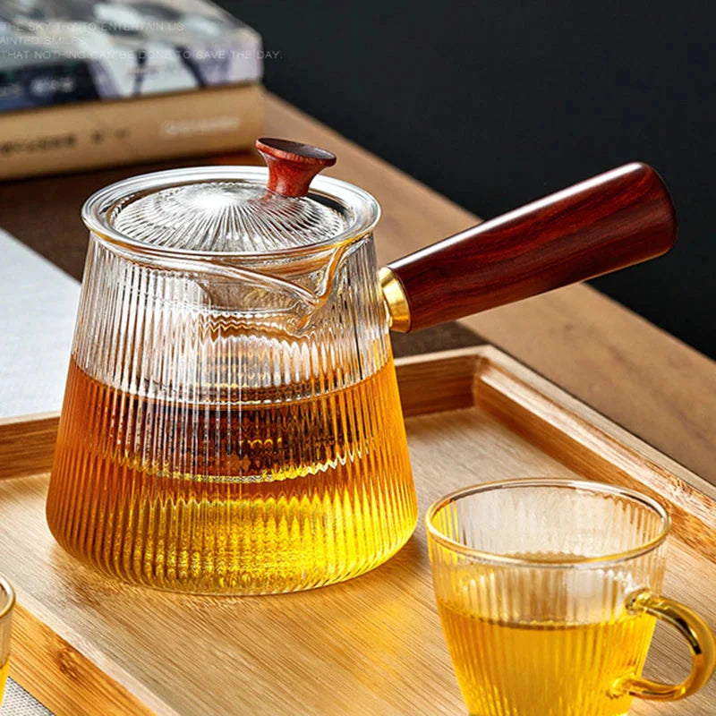 Glass Teapot with Removable Clear Infuser Sandal Wood Handle Glass Kettle | Bowlift