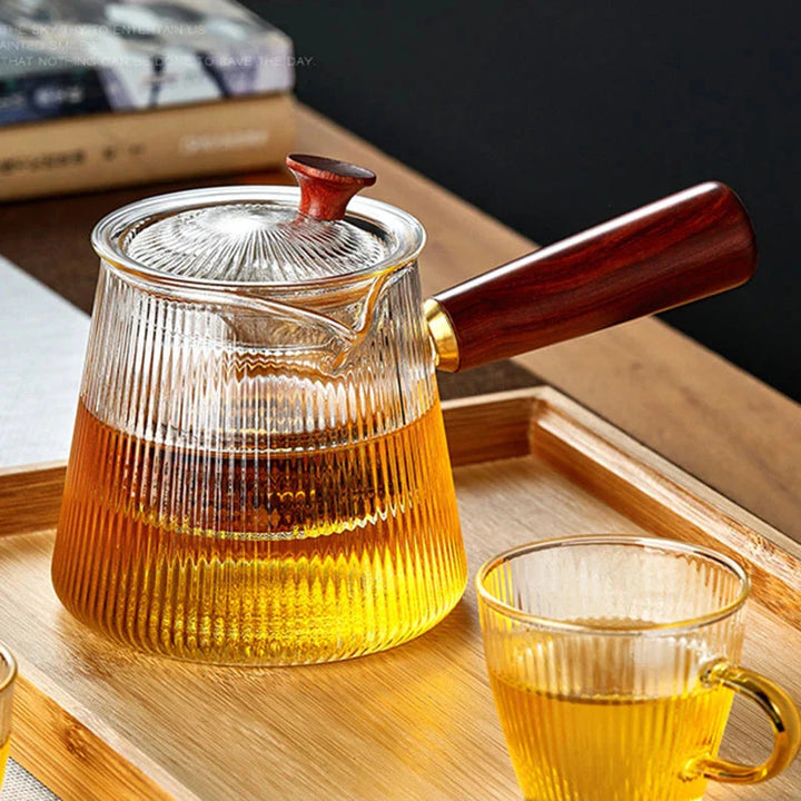 Glass Teapot with Removable Clear Infuser Sandal Wood Handle Glass Kettle | Bowlift