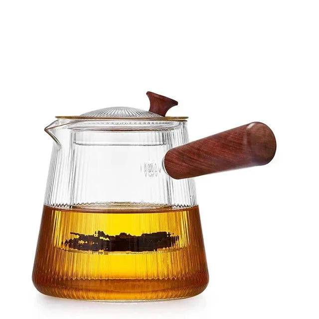 Glass Teapot with Removable Clear Infuser Sandal Wood Handle Glass Kettle | Bowlift