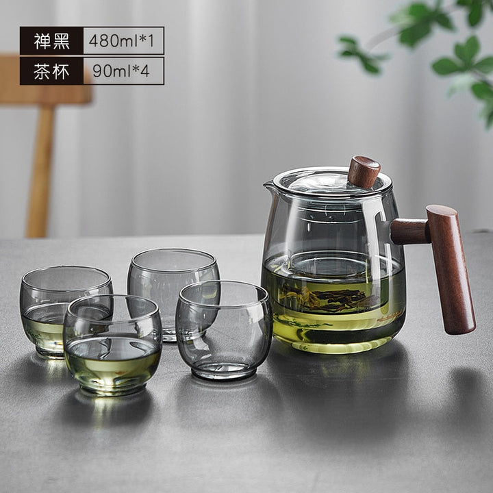 Glass Teapot Wood Handle Tea Ceremony Transparent Set Cup | Bowlift