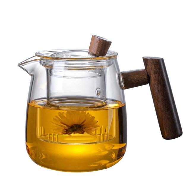 Glass Teapot Wood Handle Tea Ceremony Transparent Set Cup | Bowlift