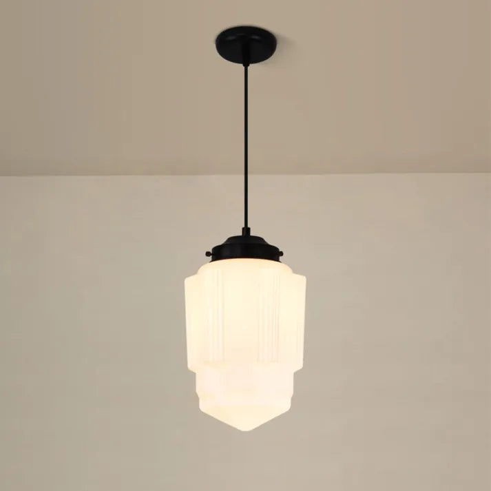 Vintage Geometric Hanging Lamp made of Matte Glass – Retro Pendant Light for Dining Room | Bowlift