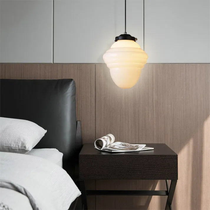 Vintage Geometric Hanging Lamp made of Matte Glass – Retro Pendant Light for Dining Room | Bowlift