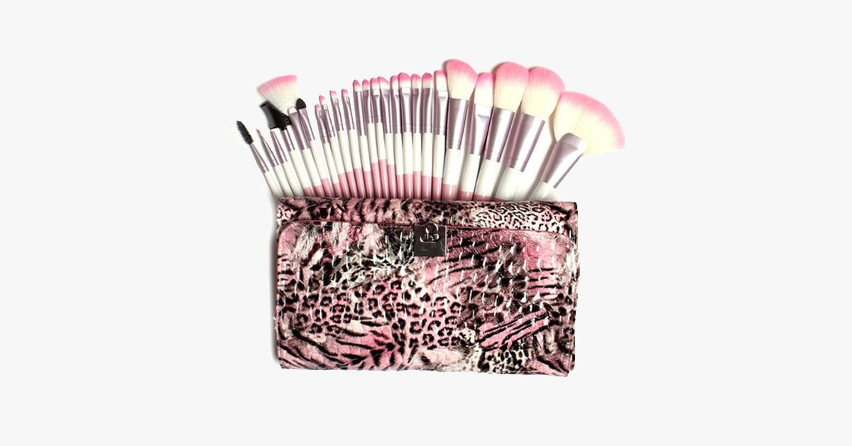 BowLift | 24-piece Pink Leopard Brush Set