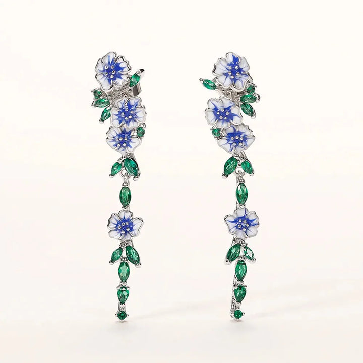 BowLift | Glossy Blue Floral Dangling Earrings