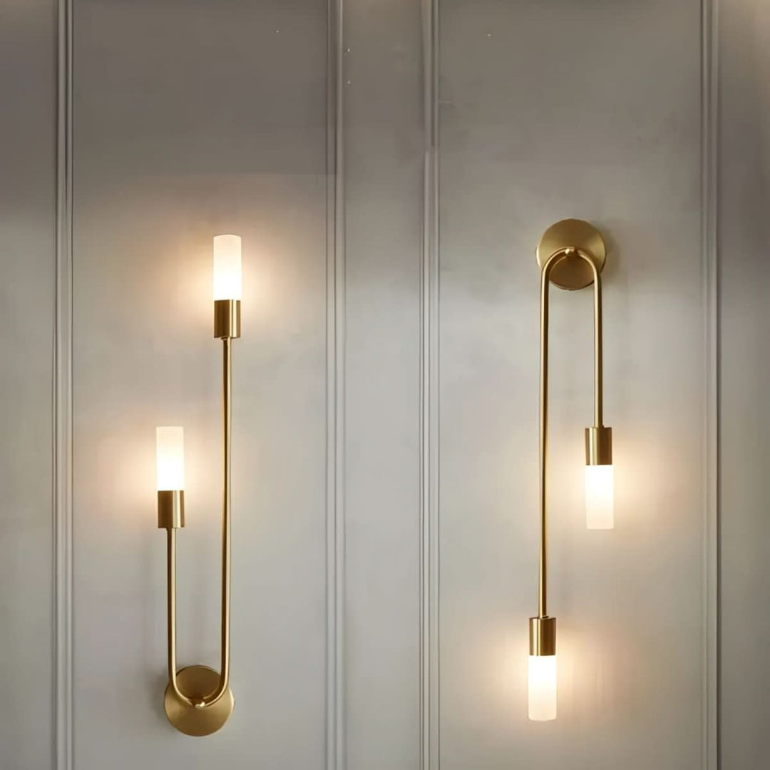 BowLift | Modern Gold Wall Sconce – Dual Frosted Glass Lights