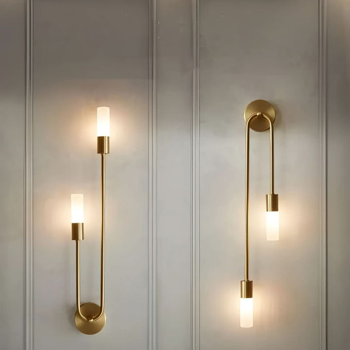 BowLift | Modern Gold Wall Sconce – Dual Frosted Glass Lights