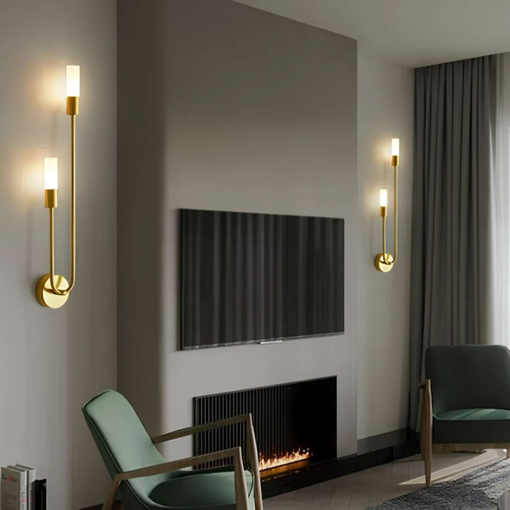 BowLift | Modern Gold Wall Sconce – Dual Frosted Glass Lights