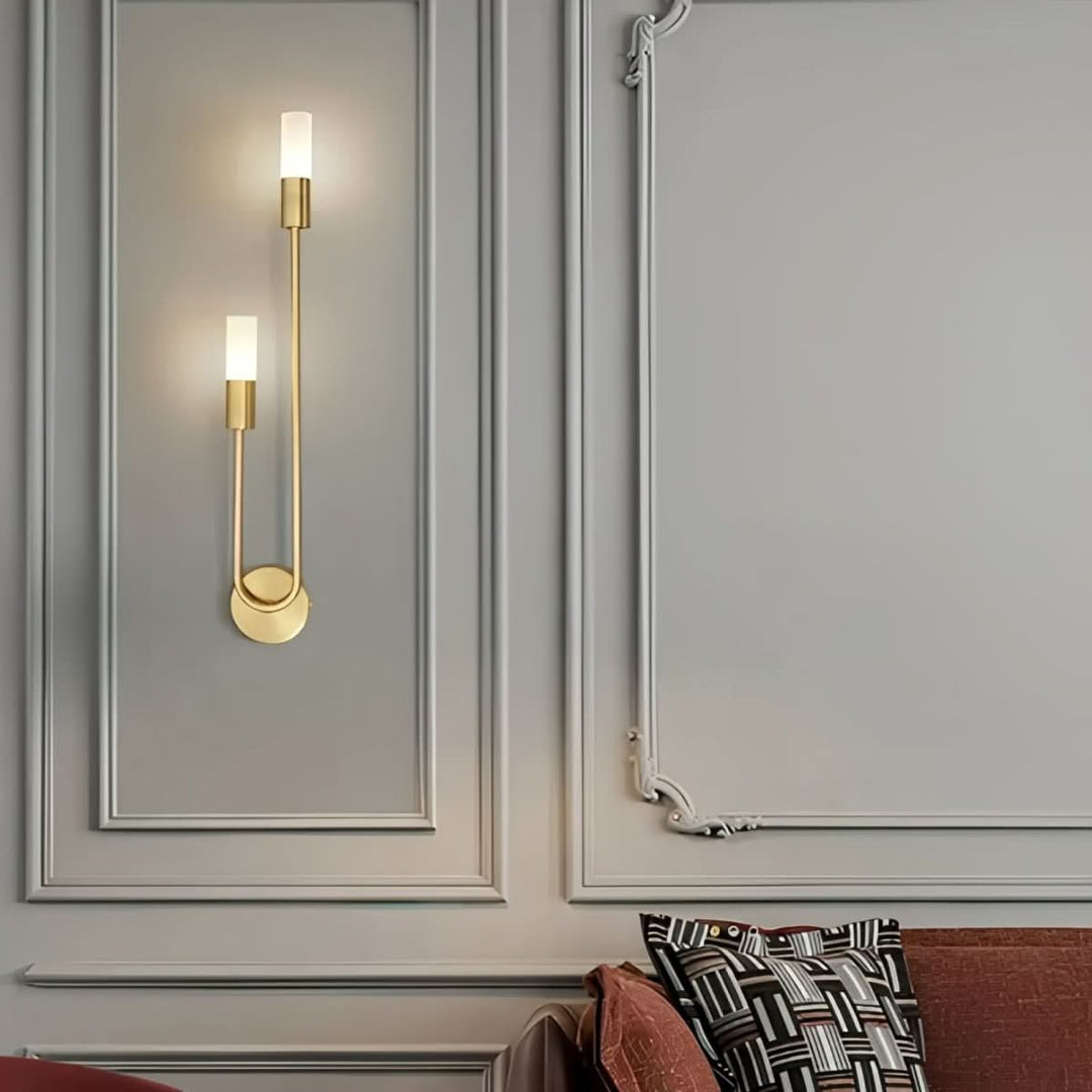 BowLift | Modern Gold Wall Sconce – Dual Frosted Glass Lights