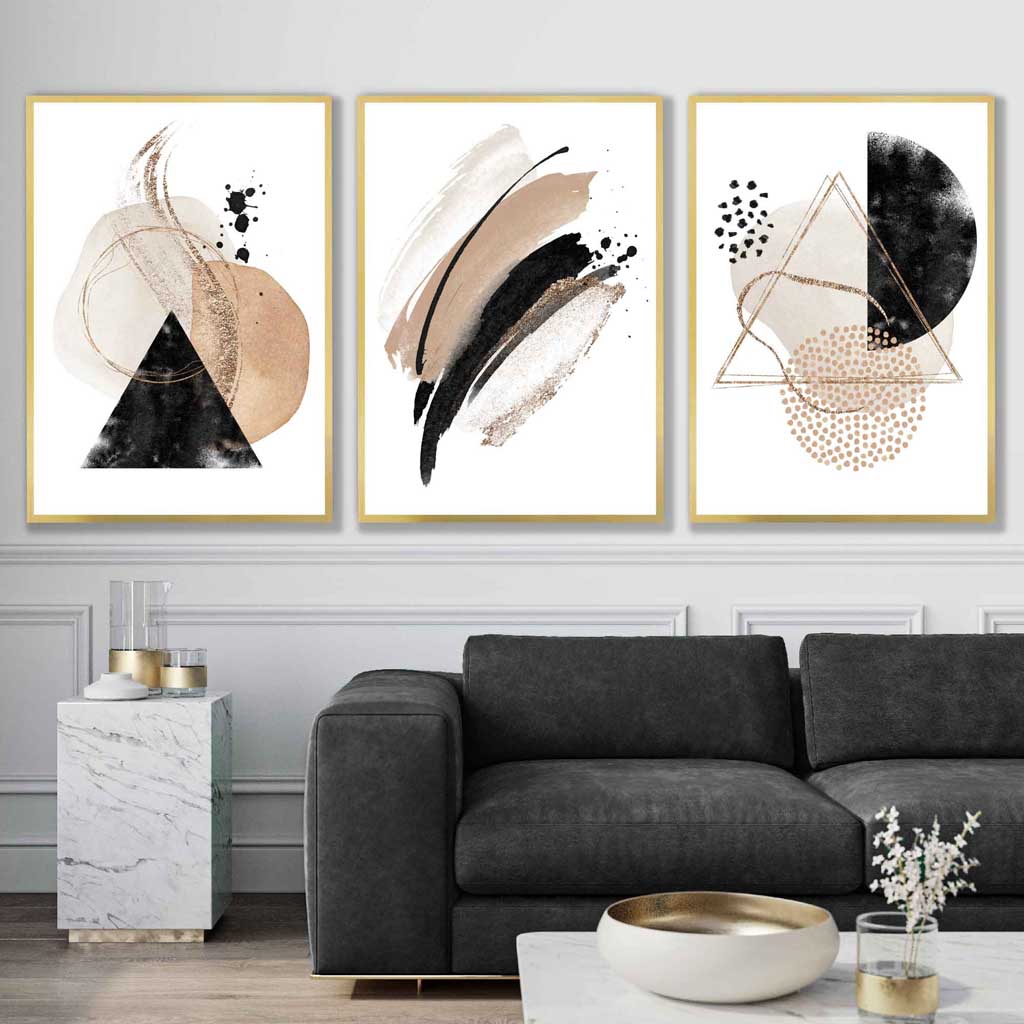 Abstract Black Beige Set of 3 Watercolor Art Prints | Bowlift