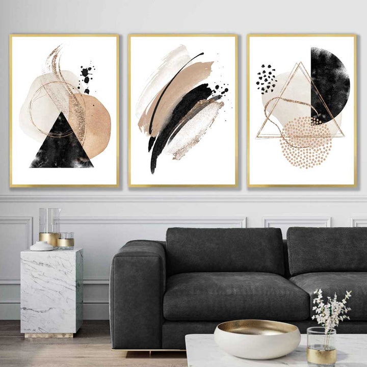Abstract Black Beige Set of 3 Watercolor Art Prints | Bowlift