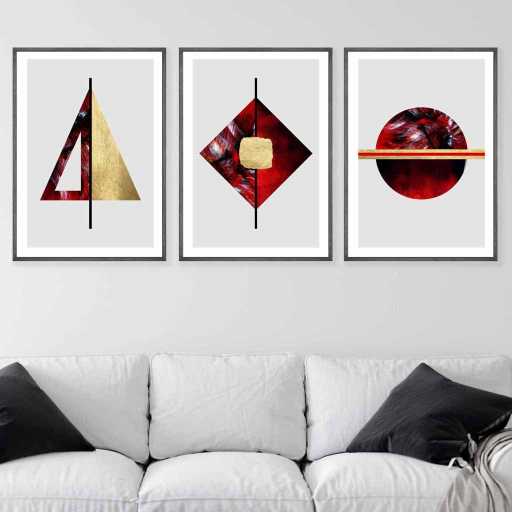 Art Deco Set of 3 Red, Black and Gold Wall Art Prints | Bowlift